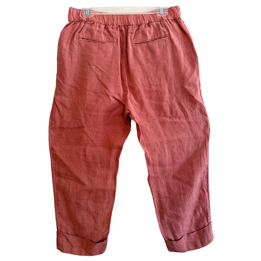 Salmon Pink Coastal Fisherman Linen Pants Womens Large Cropped Elastic Waist NWT - Picture 2 of 10